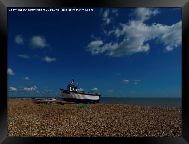  Shingle, Boats and Puffy White Clouds Framed Print by Andrew Wright