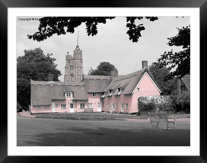 Pink Cottages, Cavendish, Suffolk Framed Mounted Print by Andrew Wright