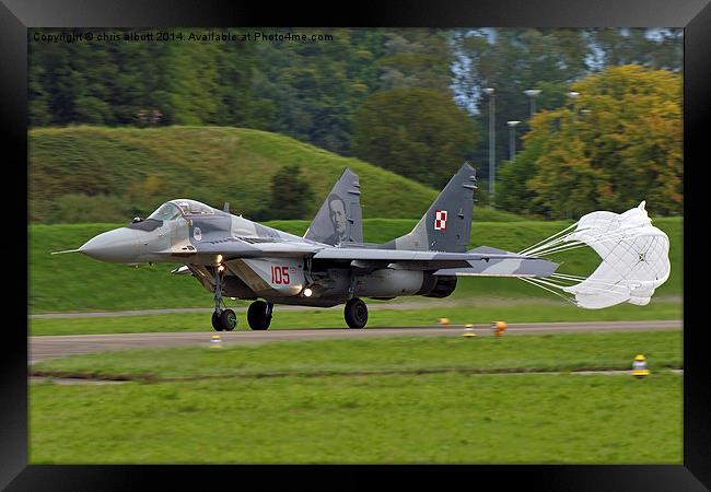  MiG-29 with brake shoot Framed Print by chris albutt