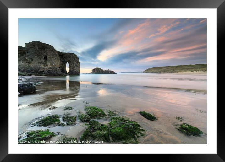 Perranporth Beach at sunset Framed Mounted Print by Andrew Ray