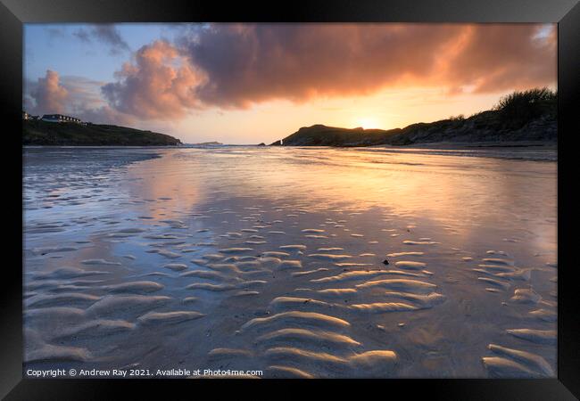 Sunset over Porth Beach Framed Print by Andrew Ray