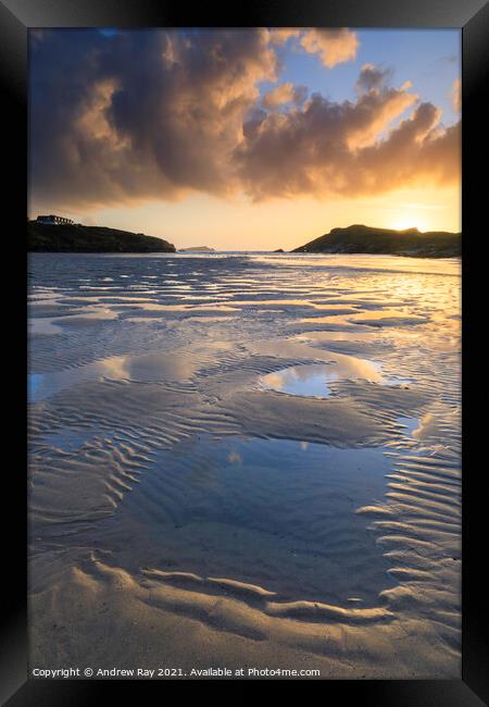 Towards the setting sun (Porth Beach) Framed Print by Andrew Ray