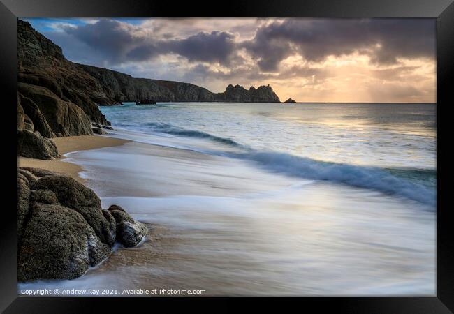 Into the light (Porthcurno) Framed Print by Andrew Ray