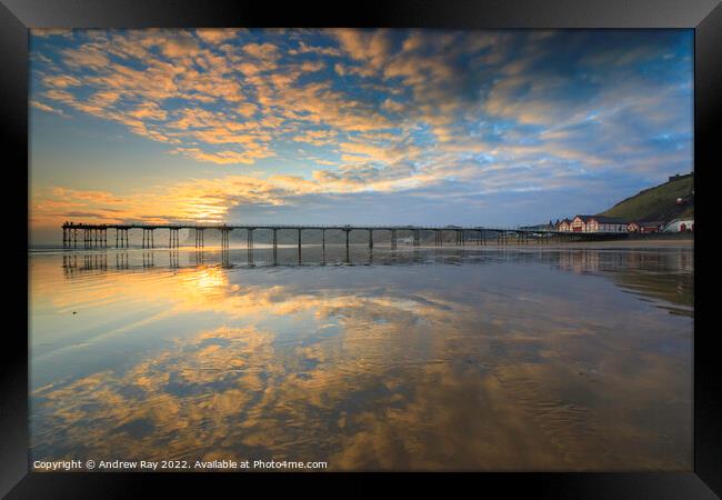 Saltburn Beach reflections  Framed Print by Andrew Ray