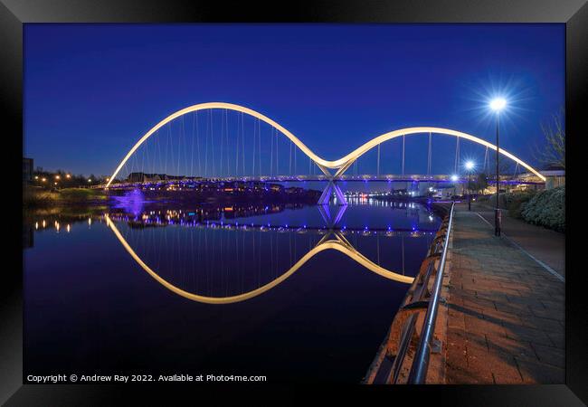 Twilight reflections at Infinity Bridge Framed Print by Andrew Ray