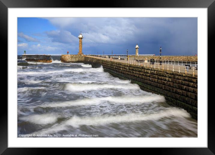 Whitby Piers  Framed Mounted Print by Andrew Ray