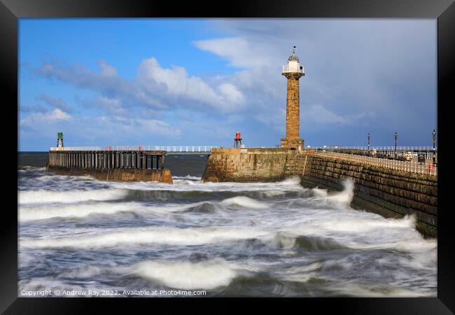 Incoming waves at Whitby Framed Print by Andrew Ray