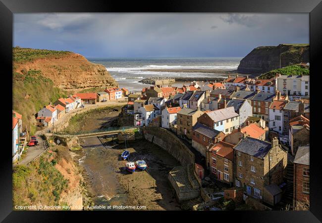 Stormy afternoon at Staithes  Framed Print by Andrew Ray