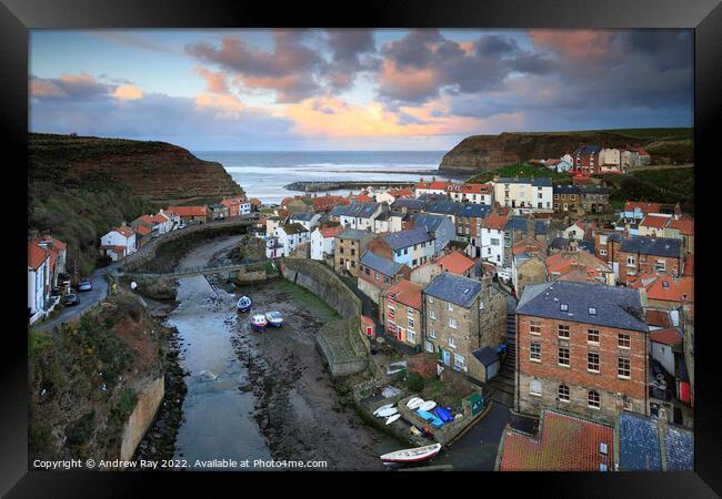 Staithes sunset  Framed Print by Andrew Ray