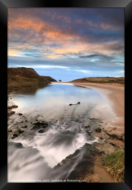 Waterfall view at Broad Haven (South)  Framed Print by Andrew Ray