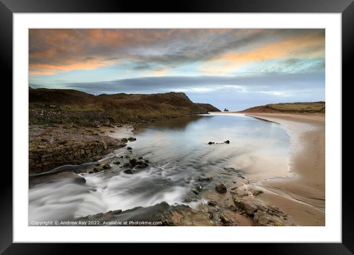 Waterfall at sunrise (Broad Haven South) Framed Mounted Print by Andrew Ray