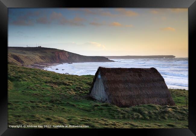Seaweed drying hut at sunset (Freshwater West) Framed Print by Andrew Ray