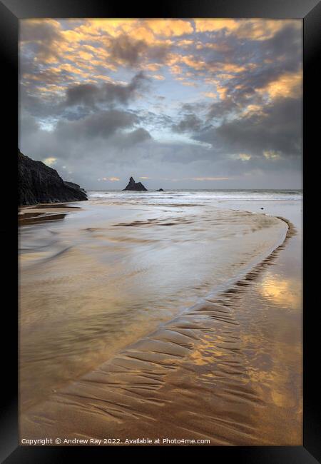 Morning reflections (Broad Haven South) Framed Print by Andrew Ray
