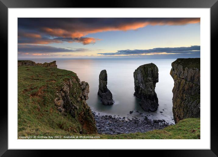 Elegug stacks at sunset  Framed Mounted Print by Andrew Ray
