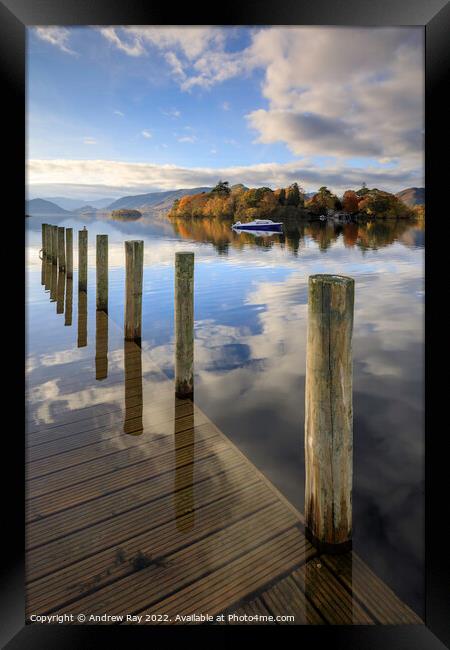 Posts at Derwentwater Framed Print by Andrew Ray