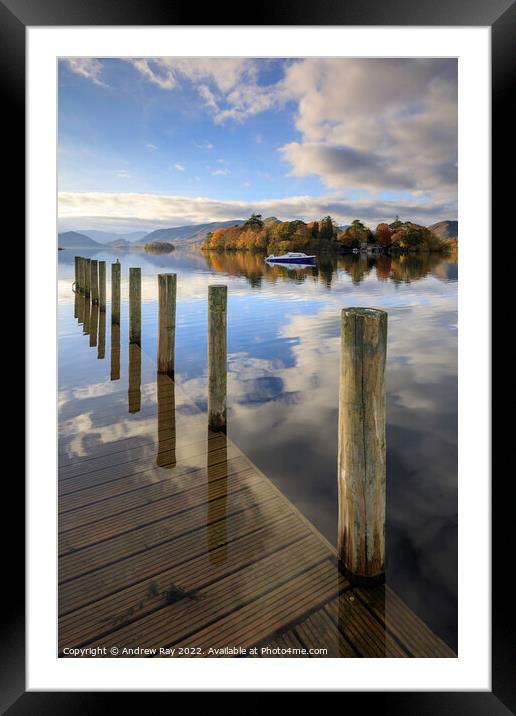 Posts at Derwentwater Framed Mounted Print by Andrew Ray