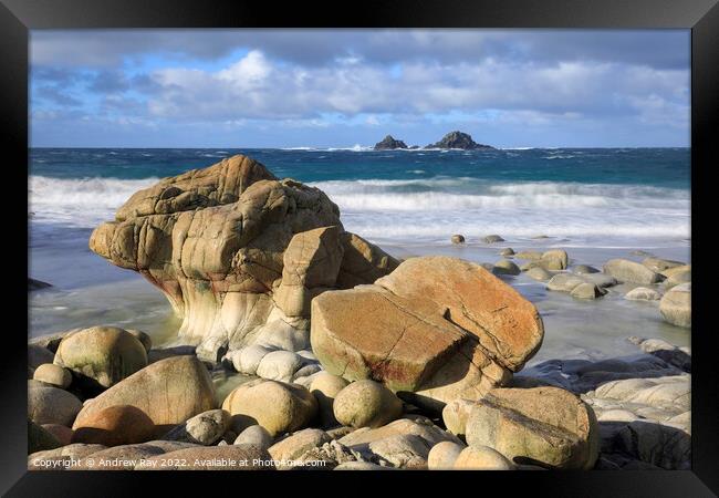 Morning at Porth Nanven  Framed Print by Andrew Ray