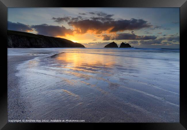 Beach reflections (Holywell Bay)  Framed Print by Andrew Ray