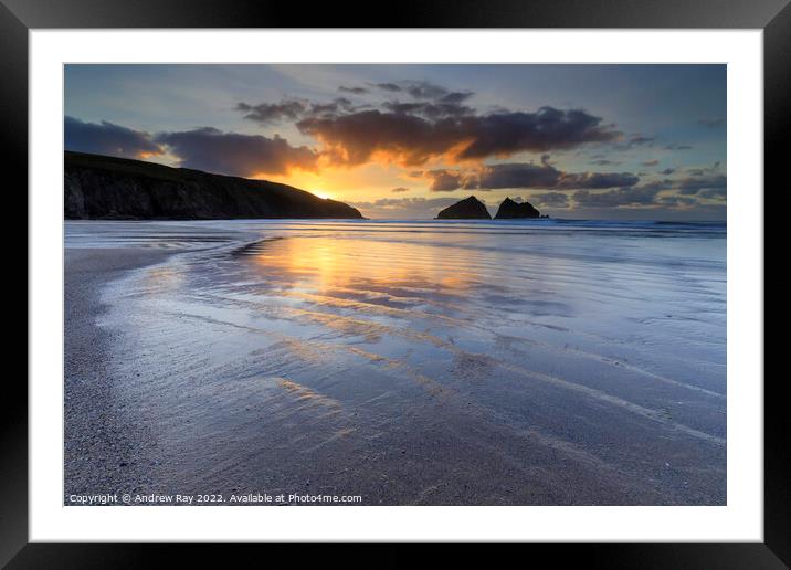 Beach reflections (Holywell Bay)  Framed Mounted Print by Andrew Ray