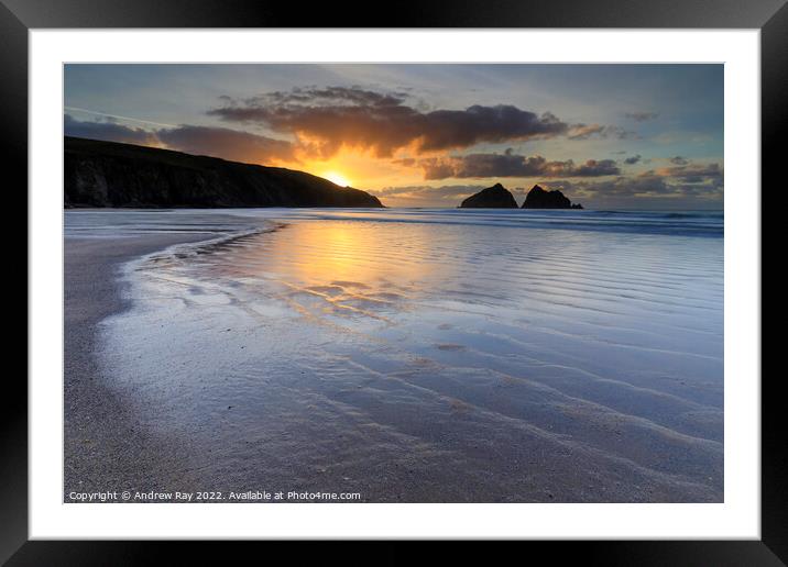 Sand ripples at sunset (Holywell Bay)  Framed Mounted Print by Andrew Ray