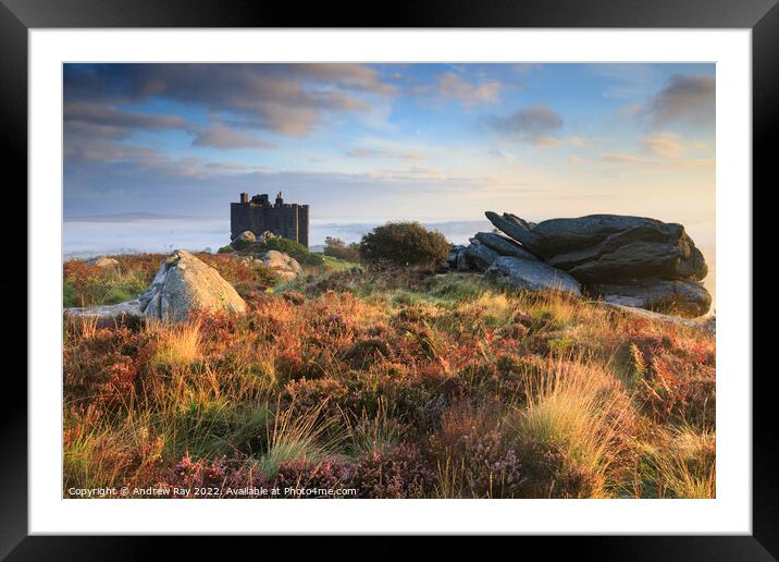 First light on Carn Brea Framed Mounted Print by Andrew Ray