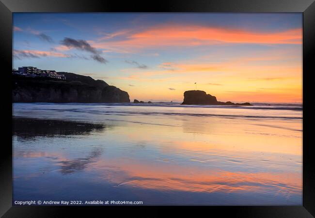 Sunset reflected (Perranporth) Framed Print by Andrew Ray