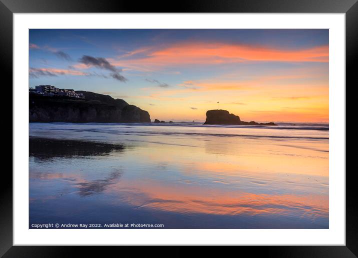 Sunset reflected (Perranporth) Framed Mounted Print by Andrew Ray