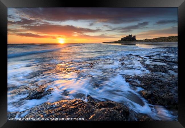 Sunrise at Bamburgh Framed Print by Andrew Ray