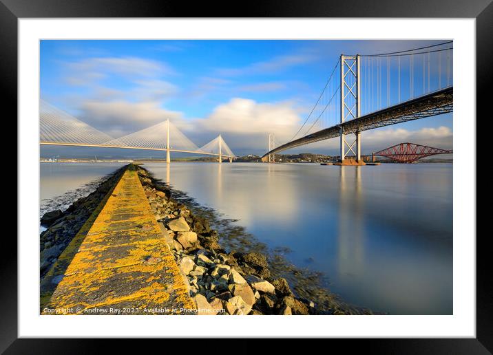 Forth Bridges.from South Queensferry.tif Framed Mounted Print by Andrew Ray