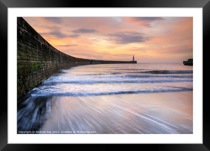 Waves at sunrise (Seaham) Framed Mounted Print by Andrew Ray