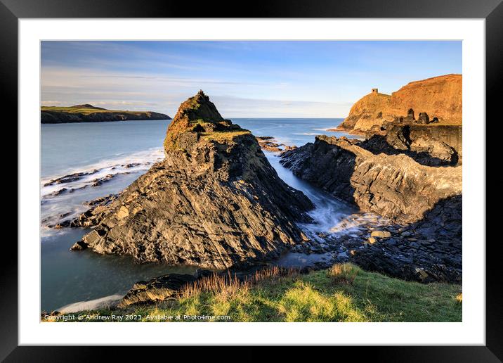 Blue Lagoon sea stack Framed Mounted Print by Andrew Ray