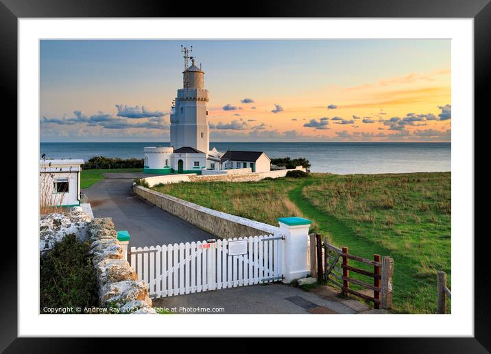 St Catherine's Lighthouse at sunset  Framed Mounted Print by Andrew Ray
