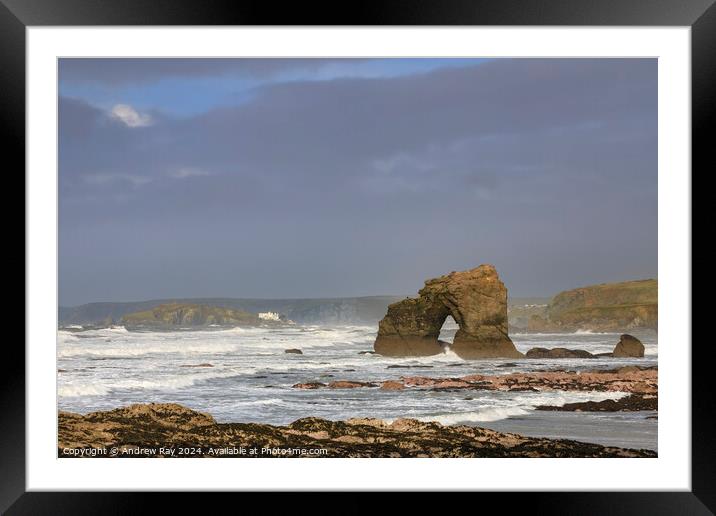 Thurlestone Arch and Burgh Island Framed Mounted Print by Andrew Ray