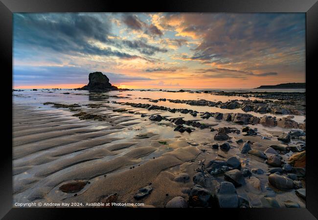 Black Rock at sunset (Widemouth Bay) Framed Print by Andrew Ray