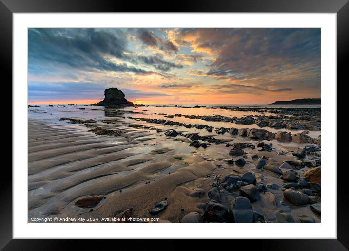 Black Rock at sunset (Widemouth Bay) Framed Mounted Print by Andrew Ray