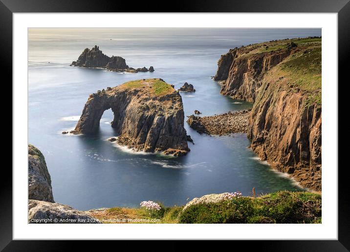 Enys Dodnan and Armed Knight (Land's End)  Framed Mounted Print by Andrew Ray