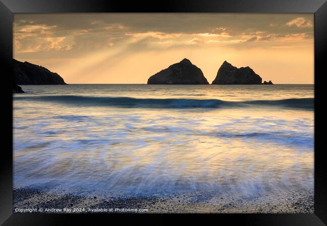 Light shafts (Holywell Bay)  Framed Print by Andrew Ray