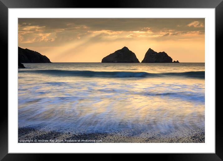 Light shafts (Holywell Bay)  Framed Mounted Print by Andrew Ray