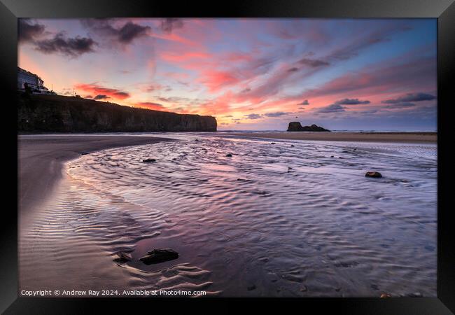 River on Perranporth Beach at sunset  Framed Print by Andrew Ray