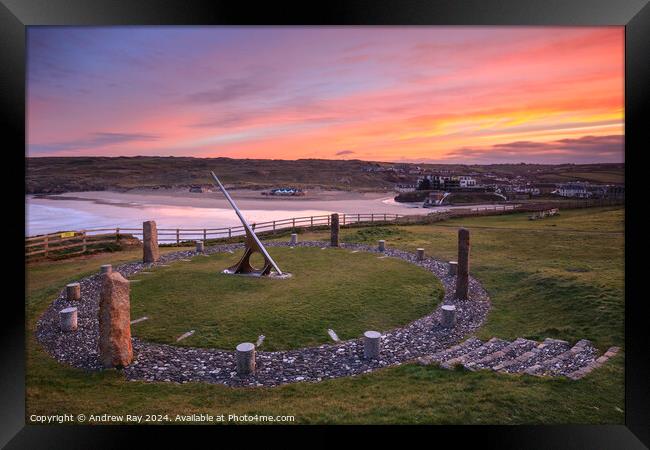 Sundial at sunrise (Perranporth) Framed Print by Andrew Ray