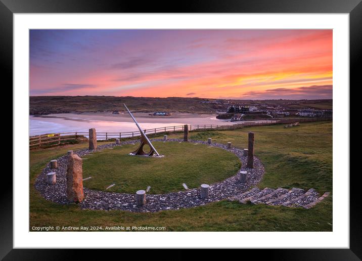 Sundial at sunrise (Perranporth) Framed Mounted Print by Andrew Ray