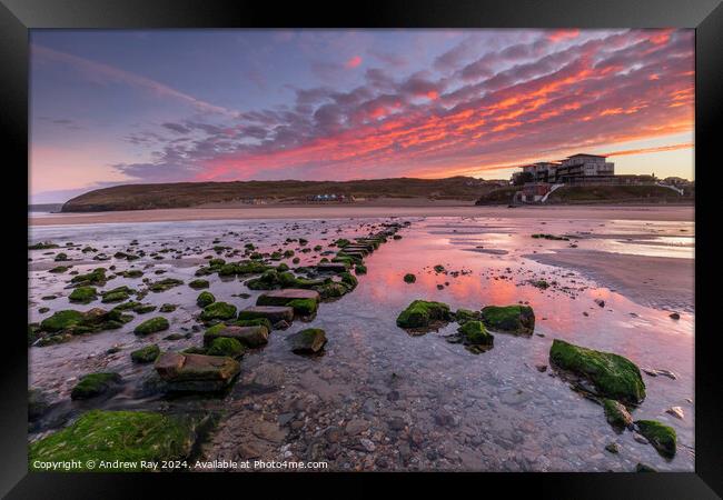 Stepping stones at sunrise (Perranporth) Framed Print by Andrew Ray