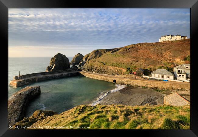 Above Mullion Harbour  Framed Print by Andrew Ray