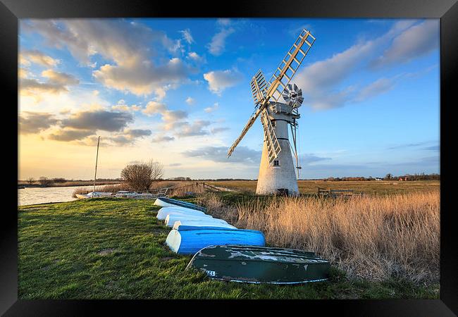 Late Light at Thurne Dyke Drainage Mill Framed Print by Andrew Ray