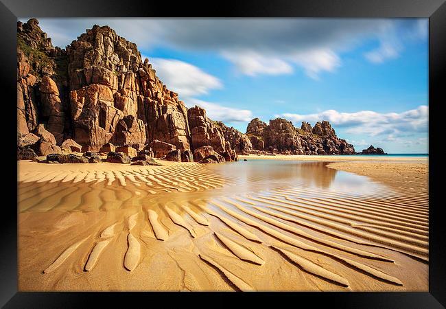 Low Tide at Porthcurno Framed Print by Andrew Ray