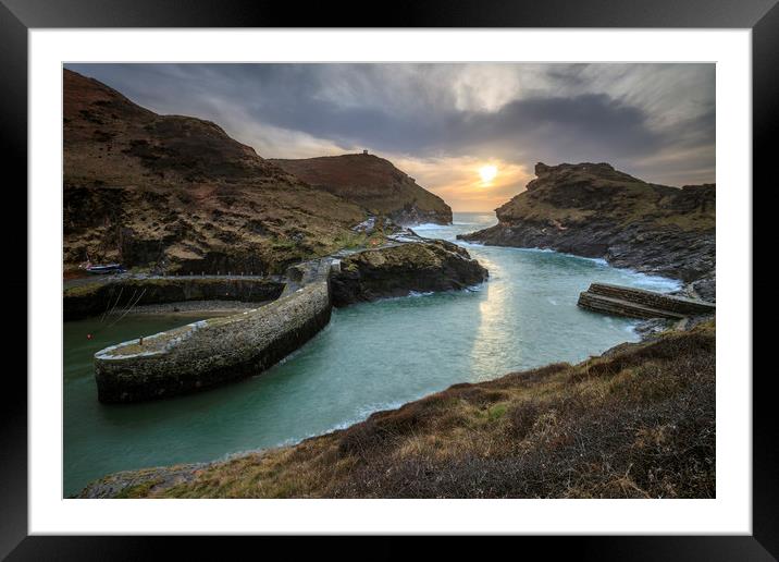 Setting Sun at Boscastle Framed Mounted Print by Andrew Ray