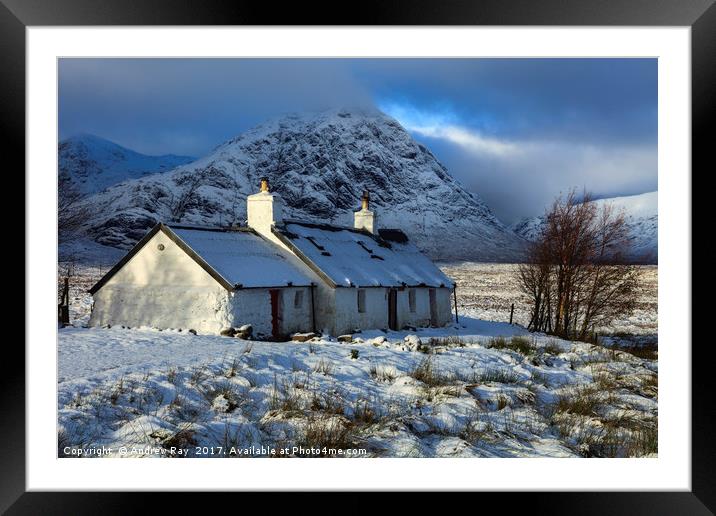 Black Rock Cottage in the Snow Framed Mounted Print by Andrew Ray