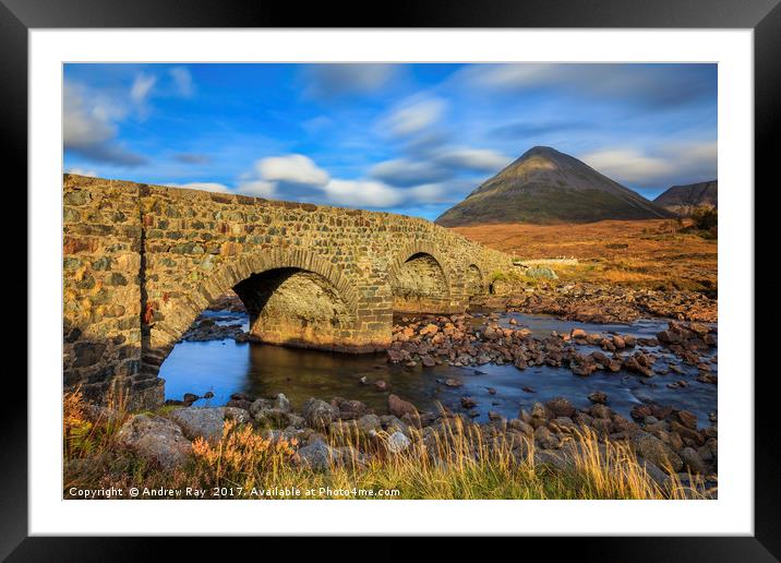 Sligachan Bridge and the Red Cullins Framed Mounted Print by Andrew Ray
