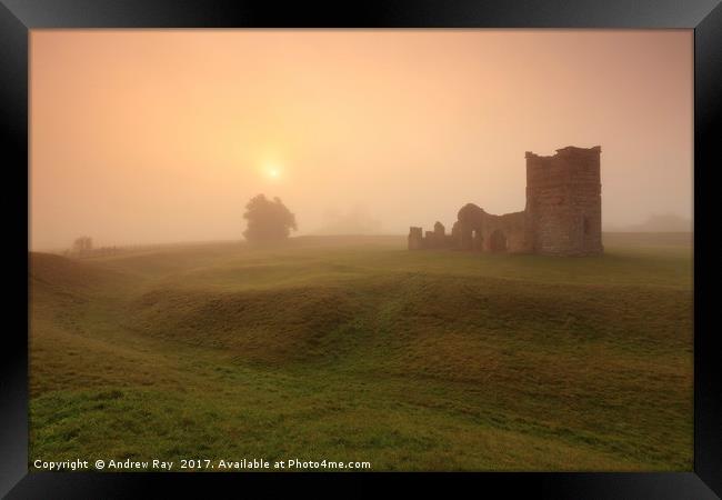 Misty Sunrise (Knowlton Church)  Framed Print by Andrew Ray