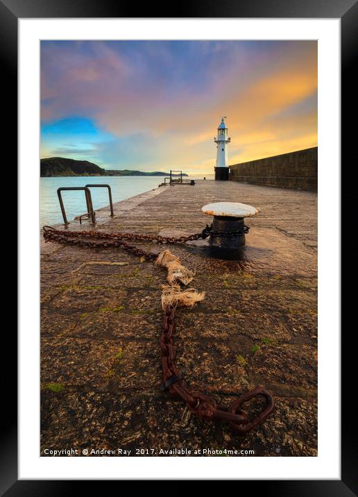 Mevagissey Breakwater at Sunrise Framed Mounted Print by Andrew Ray